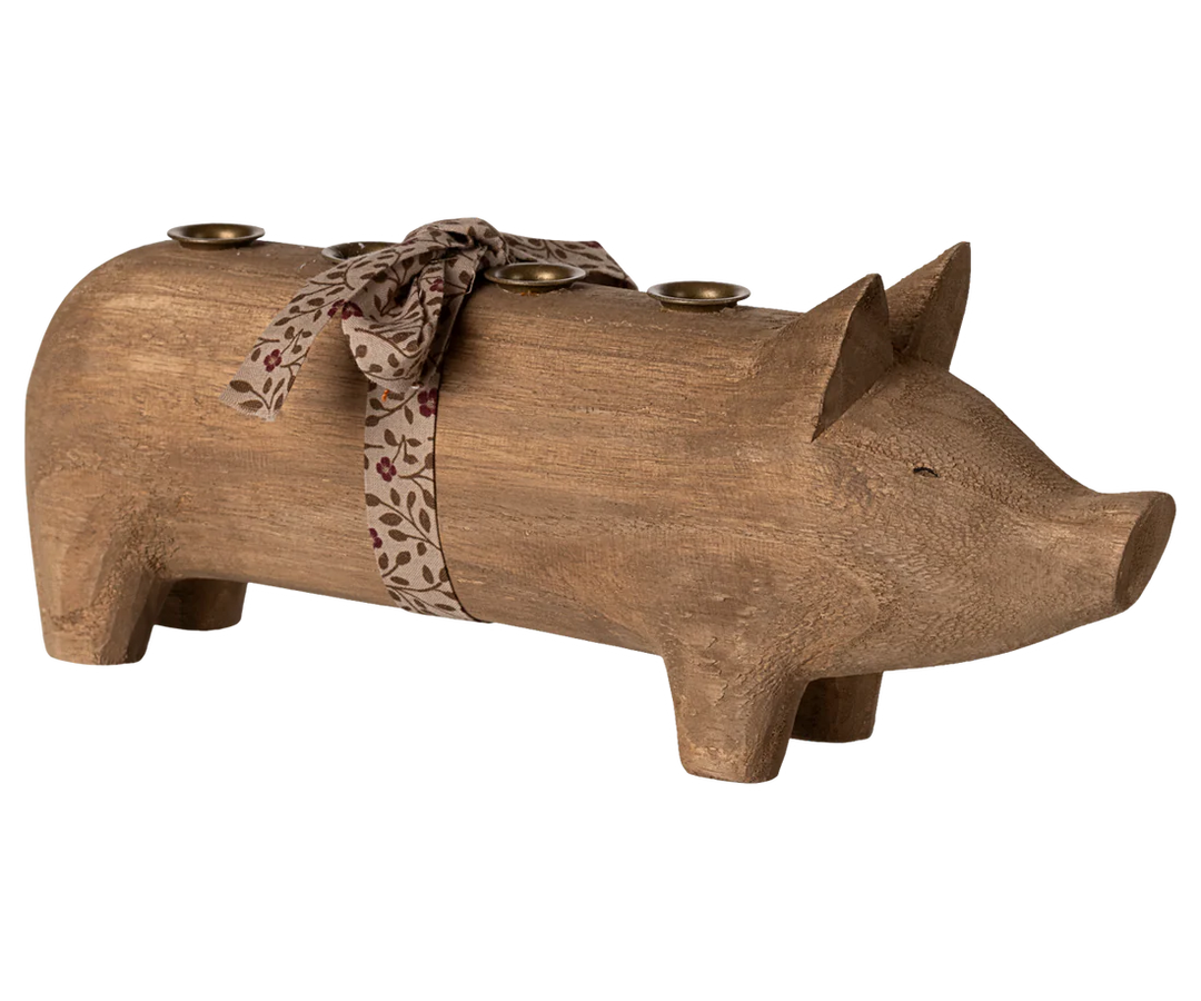 Maileg - Kerzenständer aus Holz Schwein Advent - Natur klein
