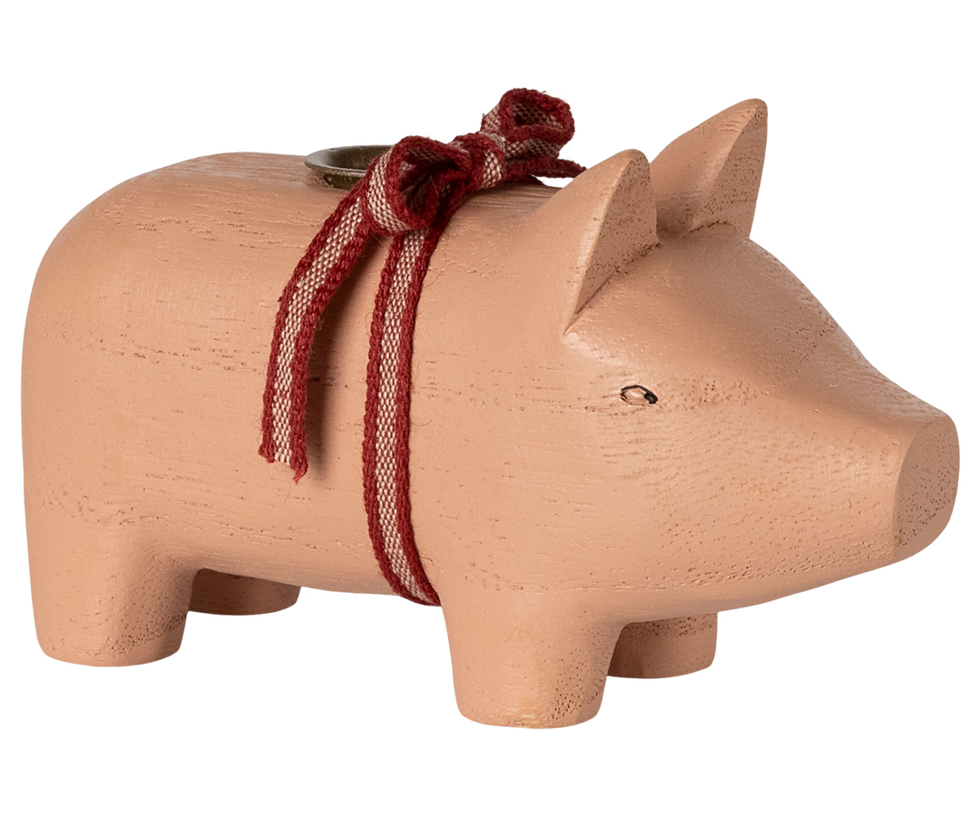 Maileg - Kerzenständer aus Holz Schwein Klein - Rosa