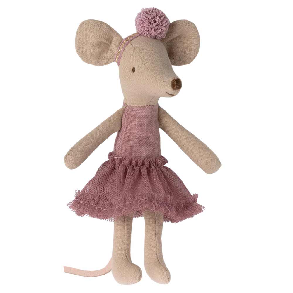 Maileg - Maus Ballerina Big Sister Heather, eine Plüschmaus in einem bezaubernden rosa Kleid und einem dazu passenden rosa Stirnband mit Bommel.