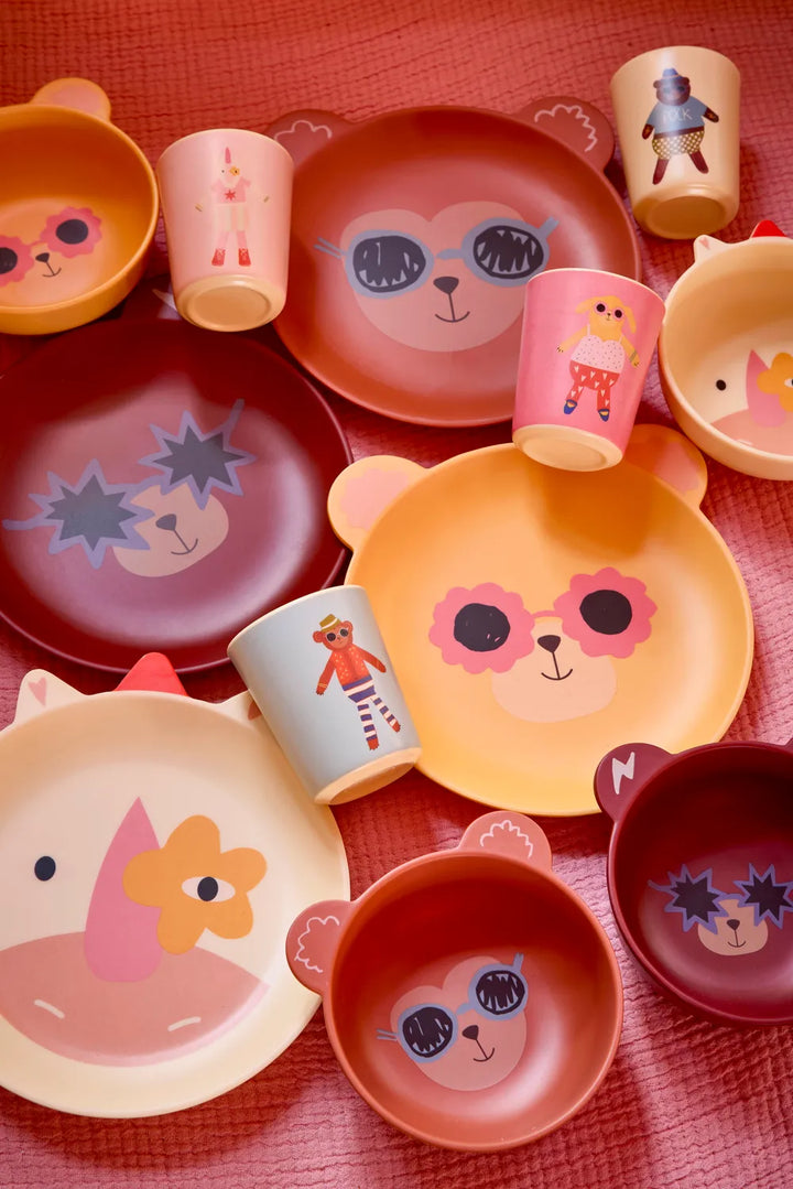 Rice - Melamin Kinderteller in matter Optik mit Affen-Print