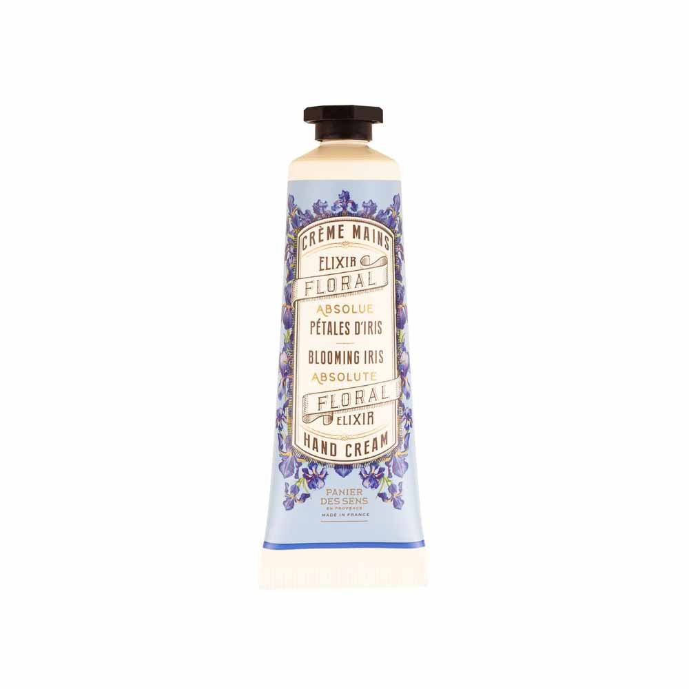 Panier des Sens - Handcreme Irisblüttenblätter mit floralem Iris-Design und französischer Beschriftung.