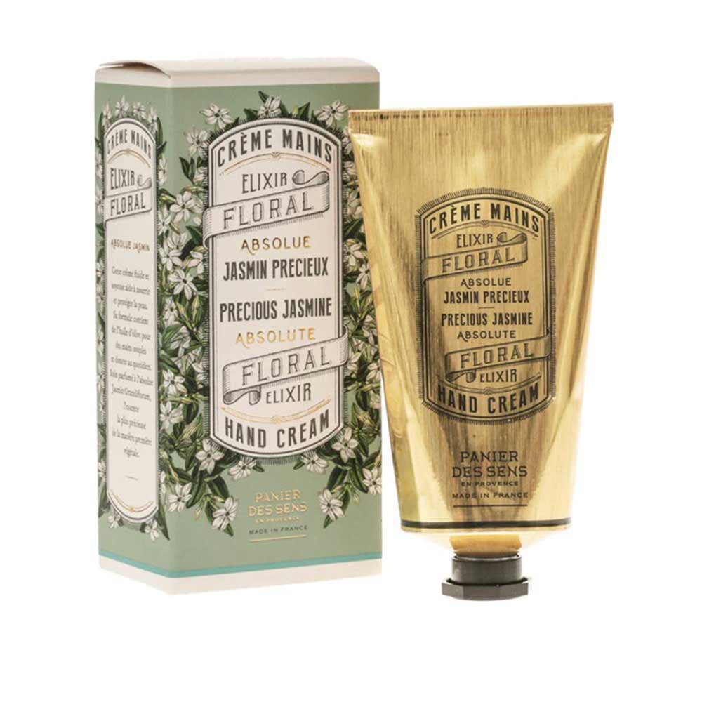 Eine Tube Panier des Sens - Handcreme Jasmin neben der Verpackung.