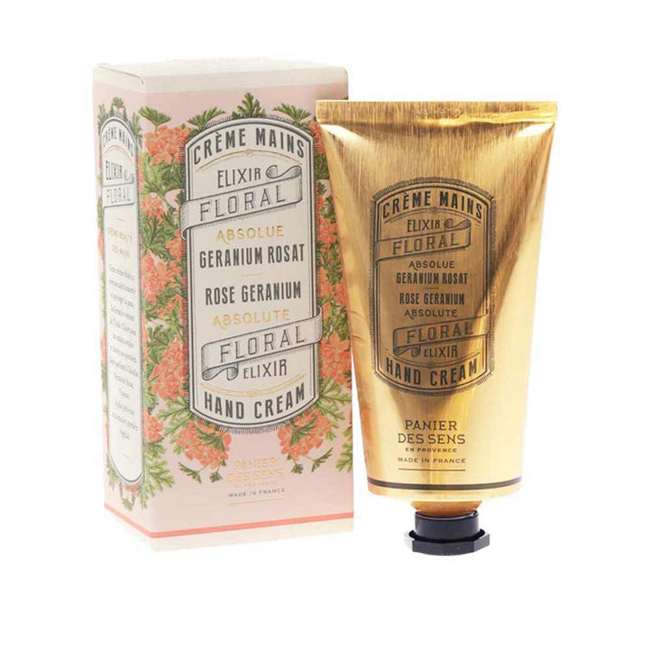 Verpackung der Panier des Sens - Handcreme Rosengeranie inklusive Tube.