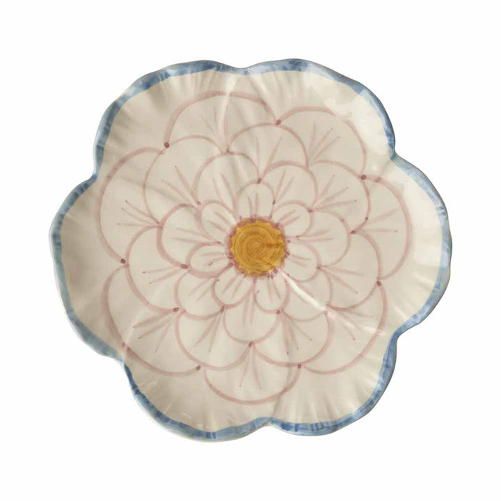 Rice - Frühstücksteller Blume Rosa-Blau handbemalt