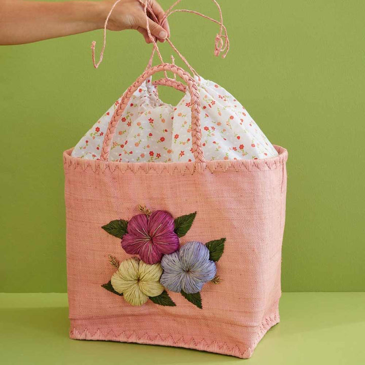 Rice - Korbtasche Raffiabast Soft Pink Large