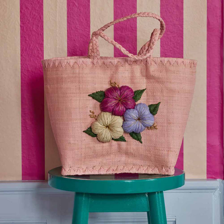 Rice - Korbtasche Raffiabast Soft Pink Large
