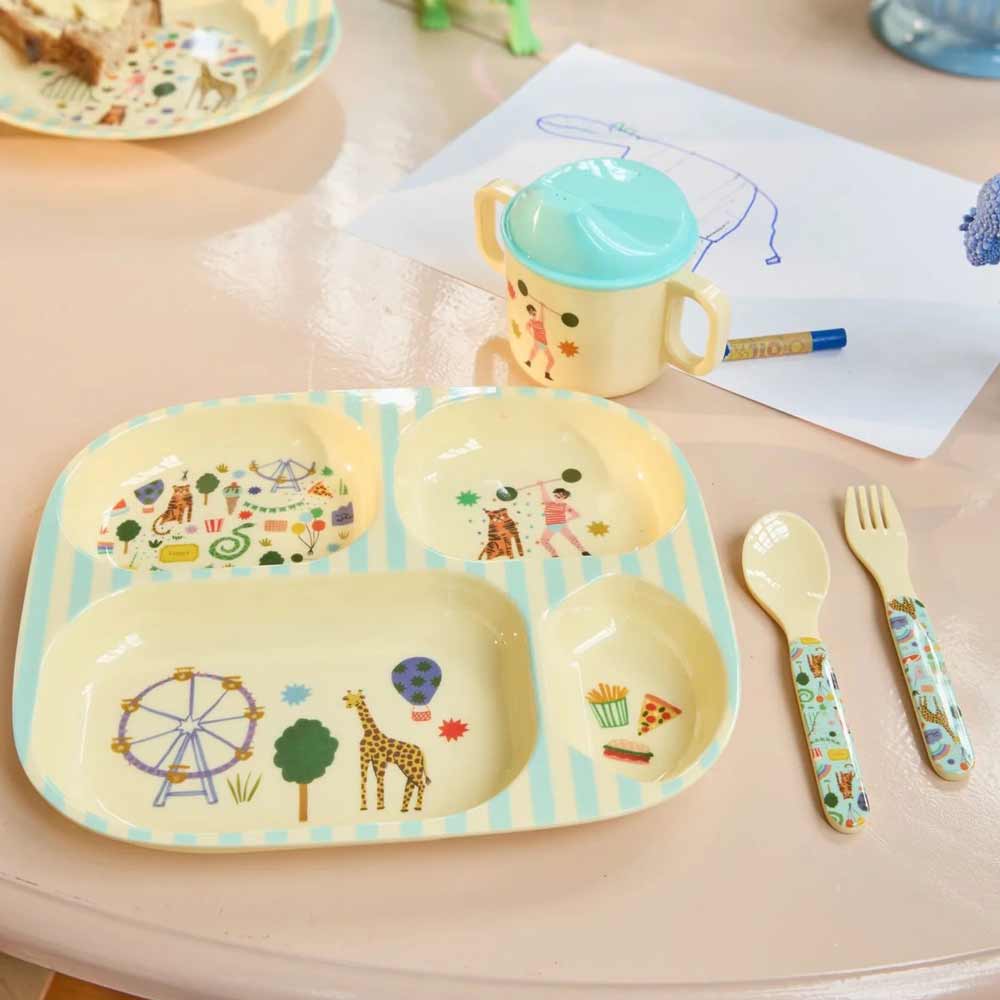 Rice - Melamin Kinderteller mit 4er Einteilung Fun Fair Mint