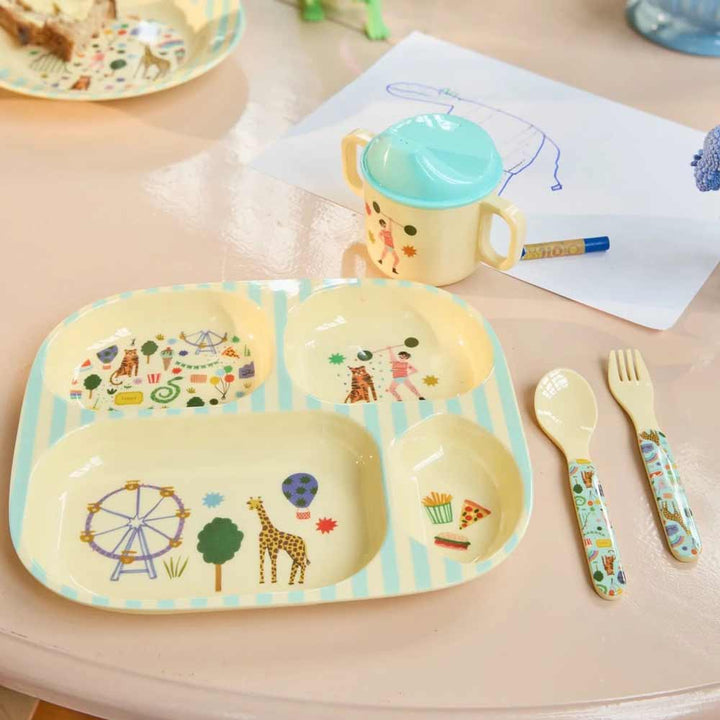 Rice - Melamin Kinderteller mit 4er Einteilung Fun Fair Mint