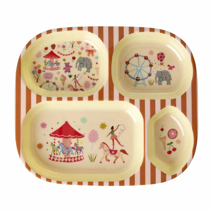 Rice - Melamin Kinderteller mit 4er Einteilung Fun Fair Rosa