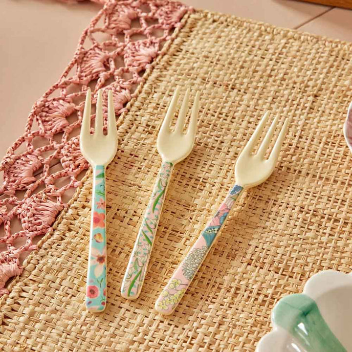 Rice - Melamin Kuchengabel Flower Prints 3er-Set