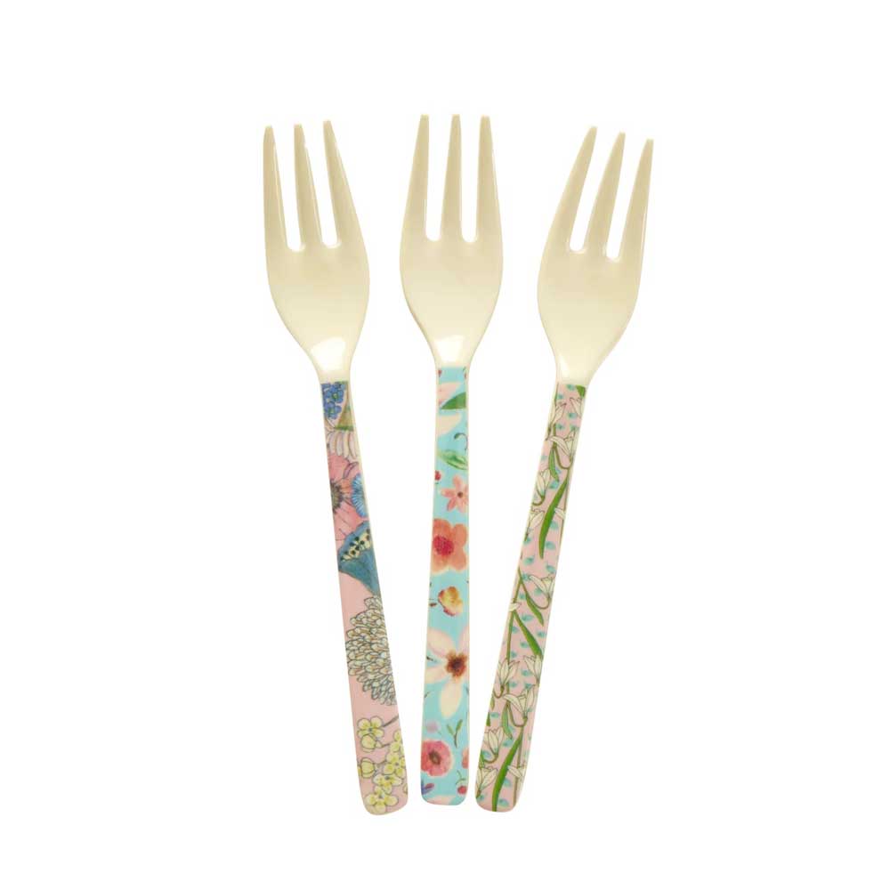 Rice - Melamin Kuchengabel Flower Prints 3er-Set