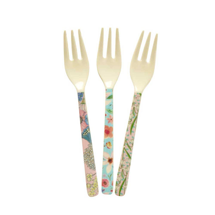Rice - Melamin Kuchengabel Flower Prints 3er-Set