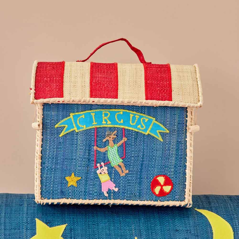 Rice - Raffia Aufbewahrungskorb Zirkus Blau klein