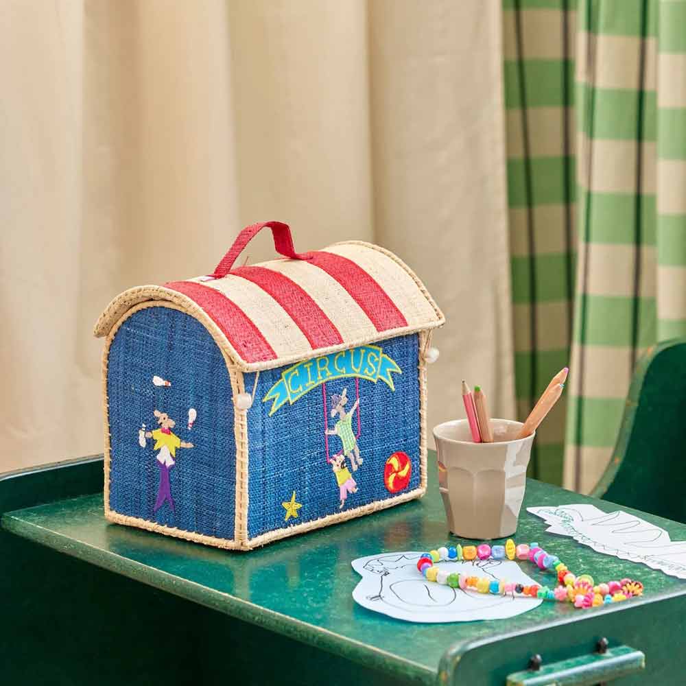Rice - Raffia Aufbewahrungskorb Zirkus Blau klein