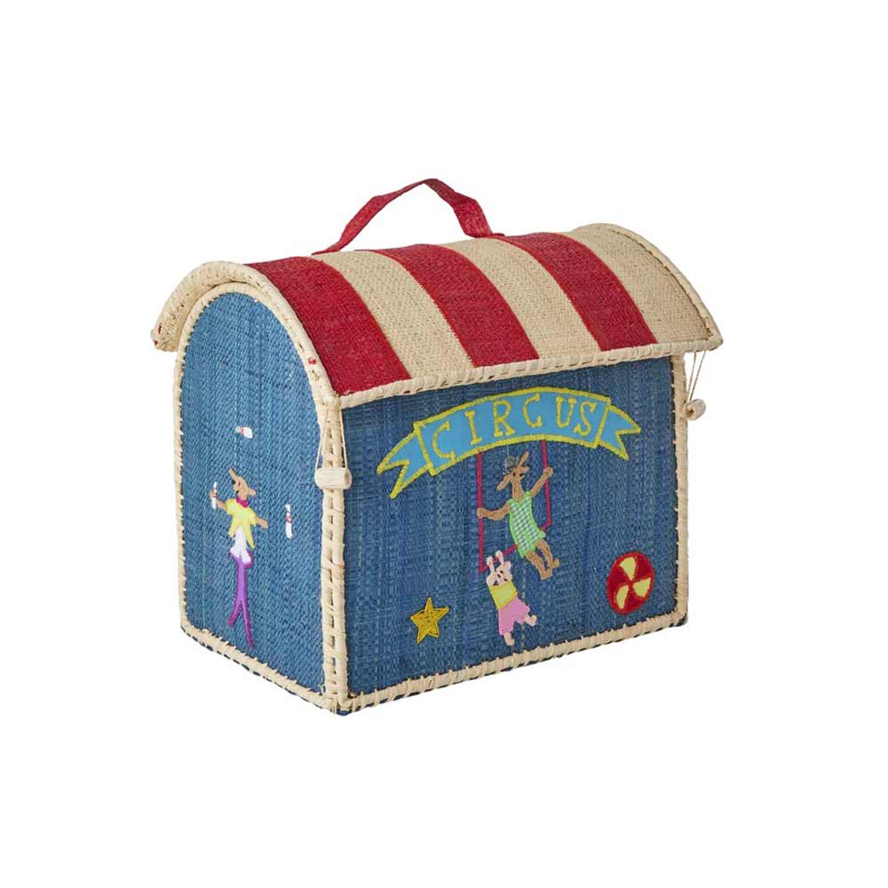Rice - Raffia Aufbewahrungskorb Zirkus Blau klein