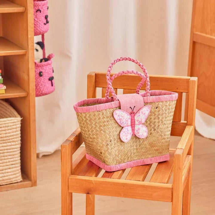 Rice - Raffia Kindertasche Rosa Small