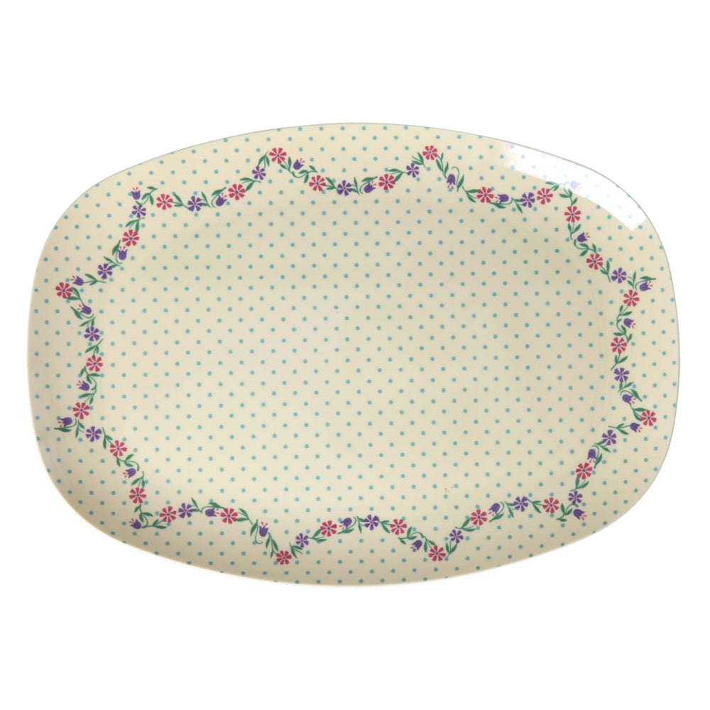 Rice - Rechteckiger Teller Melami Crème Dots and Flowers