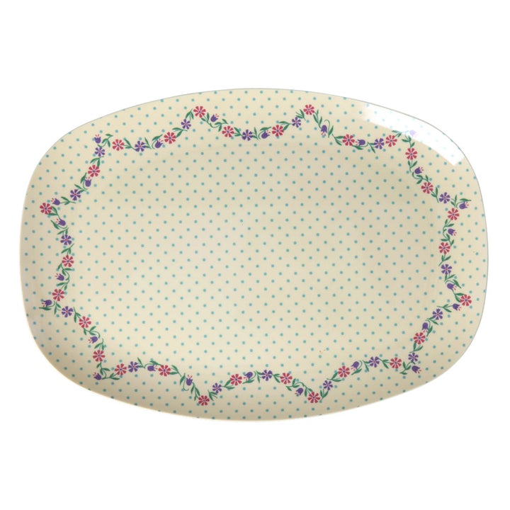 Rice - Rechteckiger Teller Melami Crème Dots and Flowers