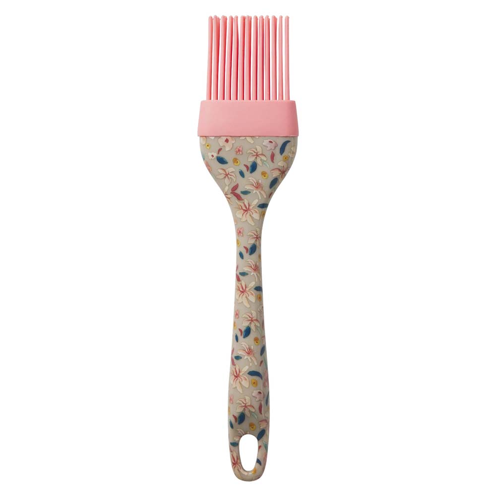 Rice - Silikonpinsel Sandy Flowers mit floral gemustertem Griff und rosa Borsten.