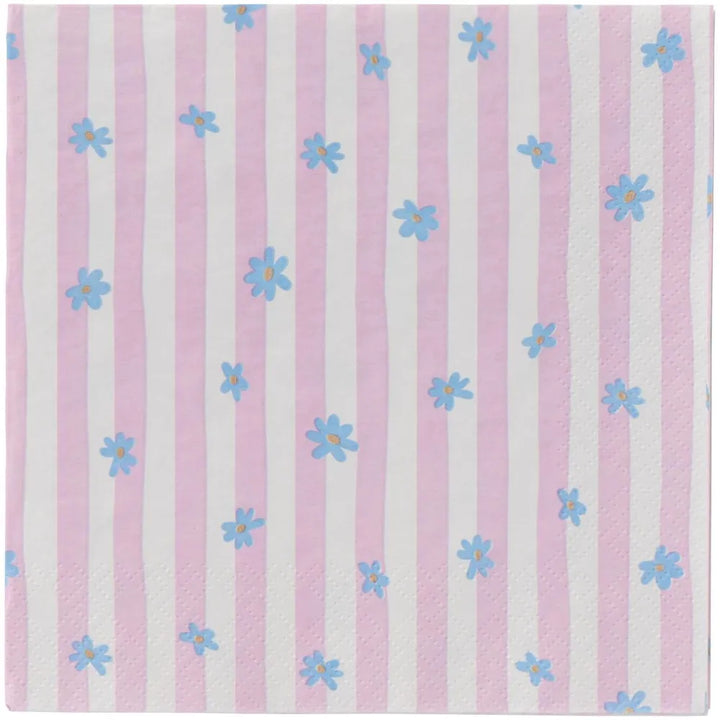 Ib Laursen - Serviette blaue Blumen und rosa Streifen 20 Stück