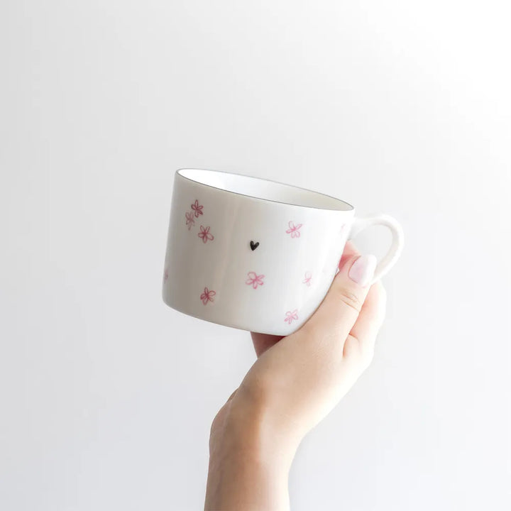 Bastion Collections - Tasse mit rosa Blumenmuster und Herz