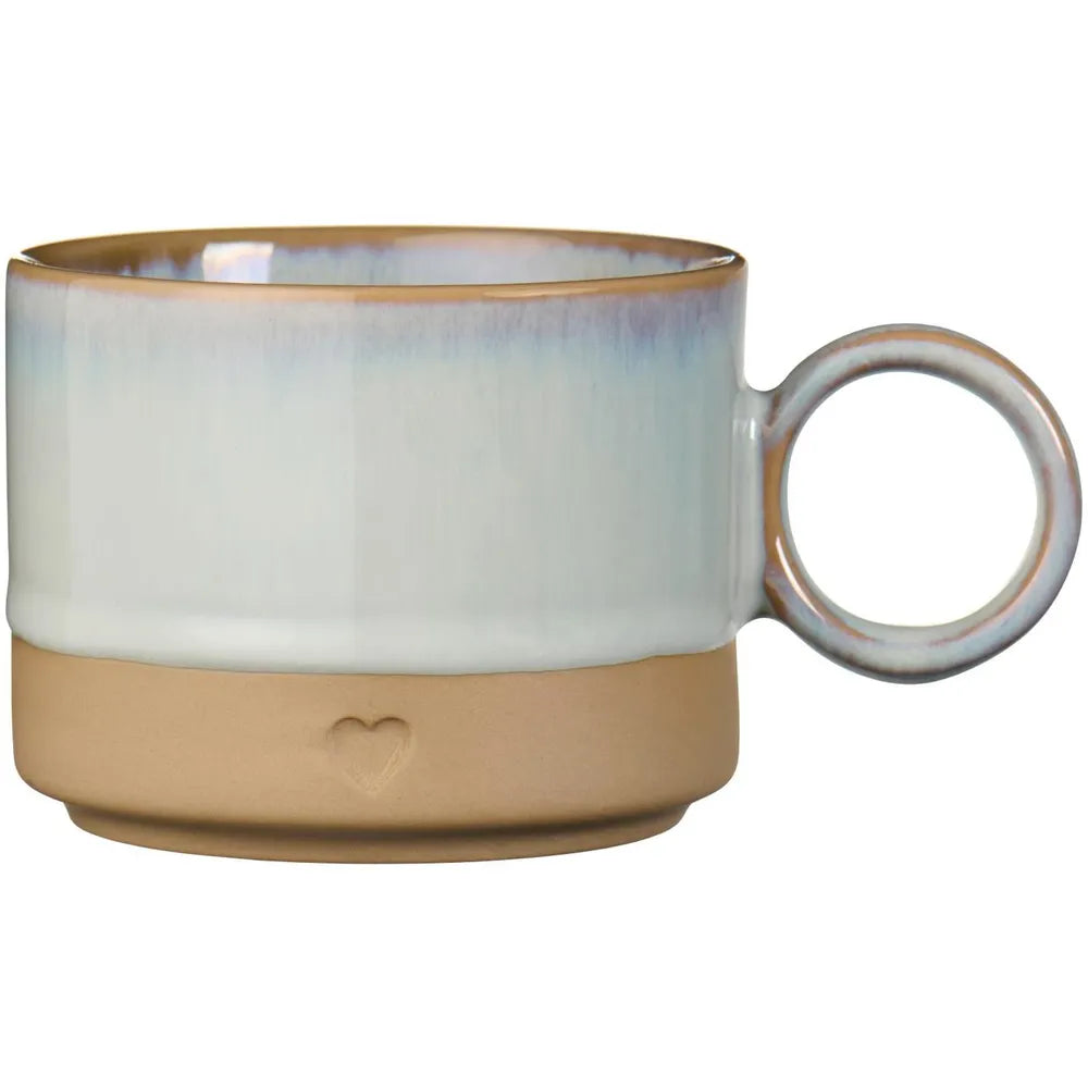 Ib Laursen - Tasse mit Henkel Heart mattbrauner Ton mit hellblauer Kante