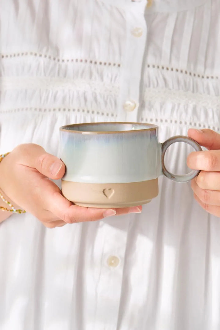 Ib Laursen - Tasse mit Henkel Heart mattbrauner Ton mit hellblauer Kante