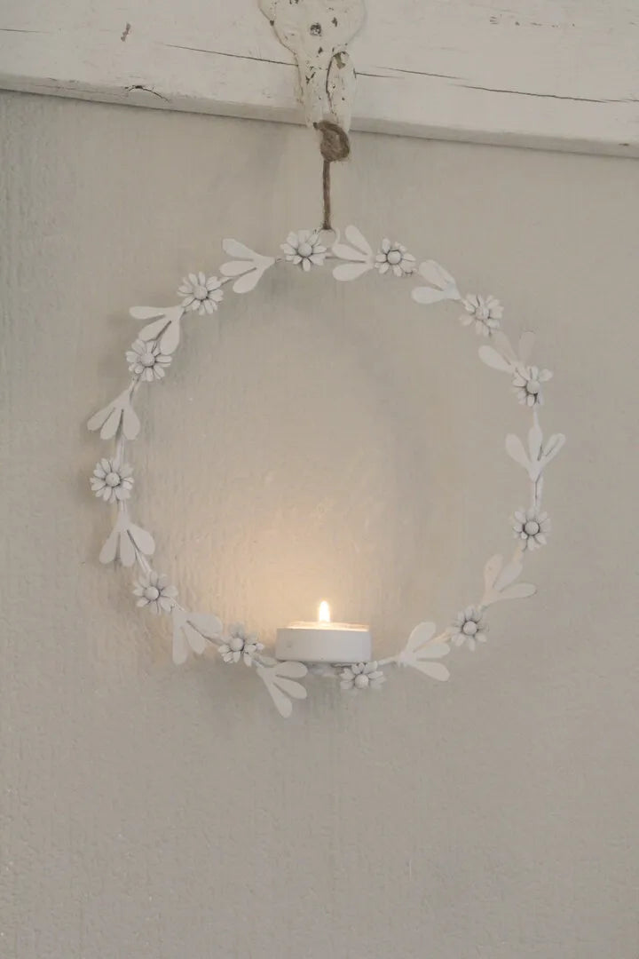 VL Home - Kranz weiss mit Blümchen für Teelicht