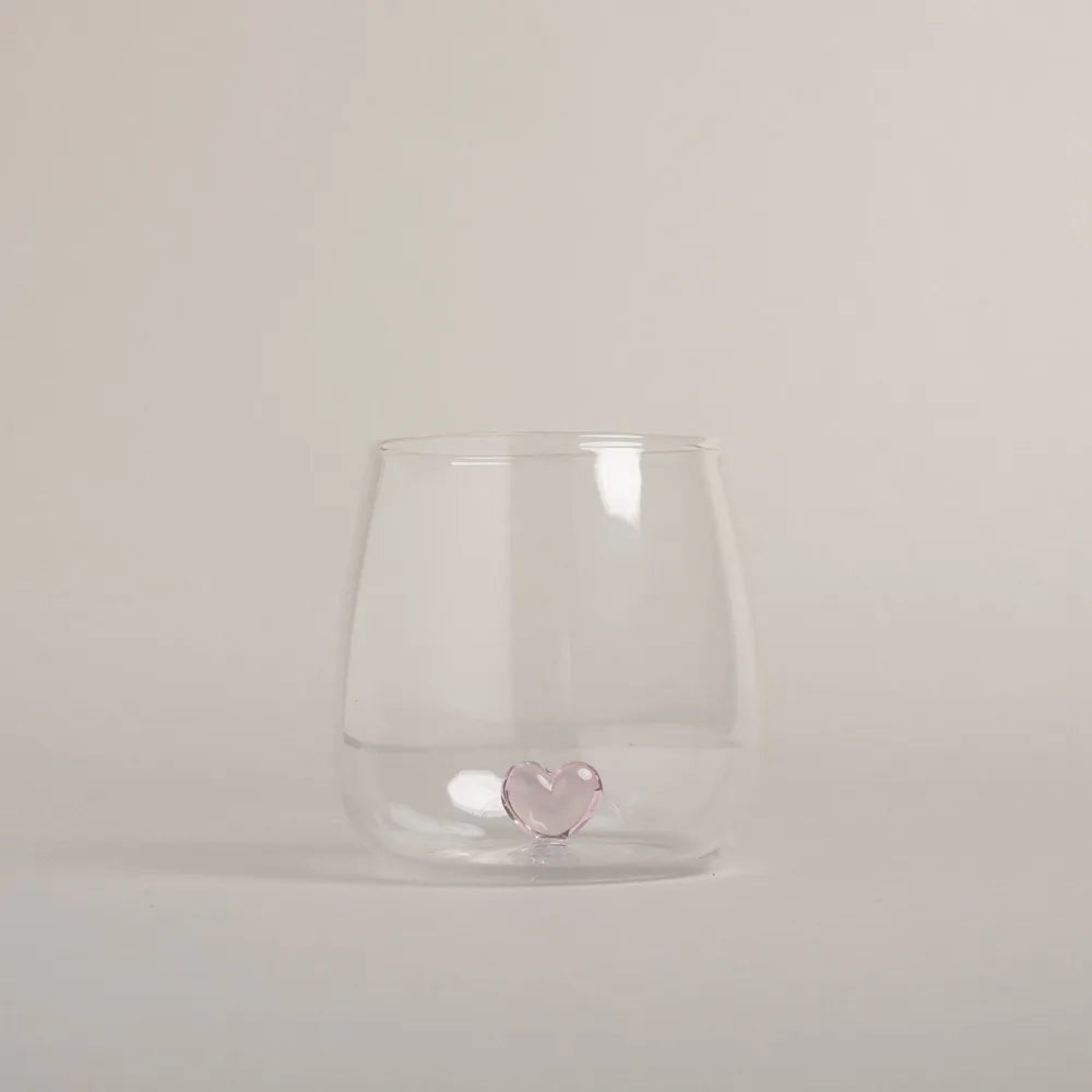 Eulenschnitt - Trinkglas Herzfigur rosa