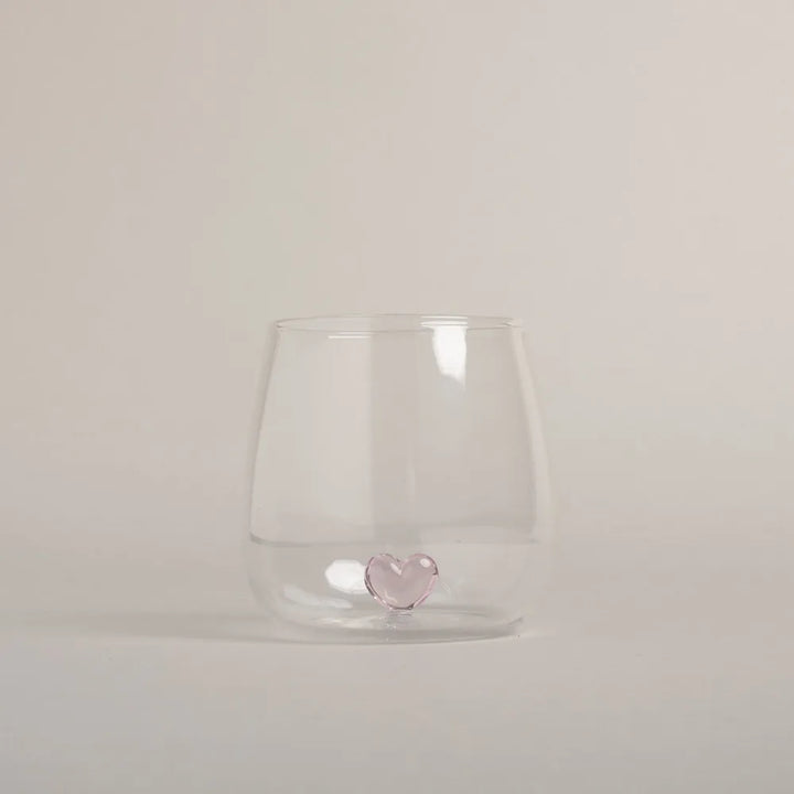 Eulenschnitt - Trinkglas Herzfigur rosa