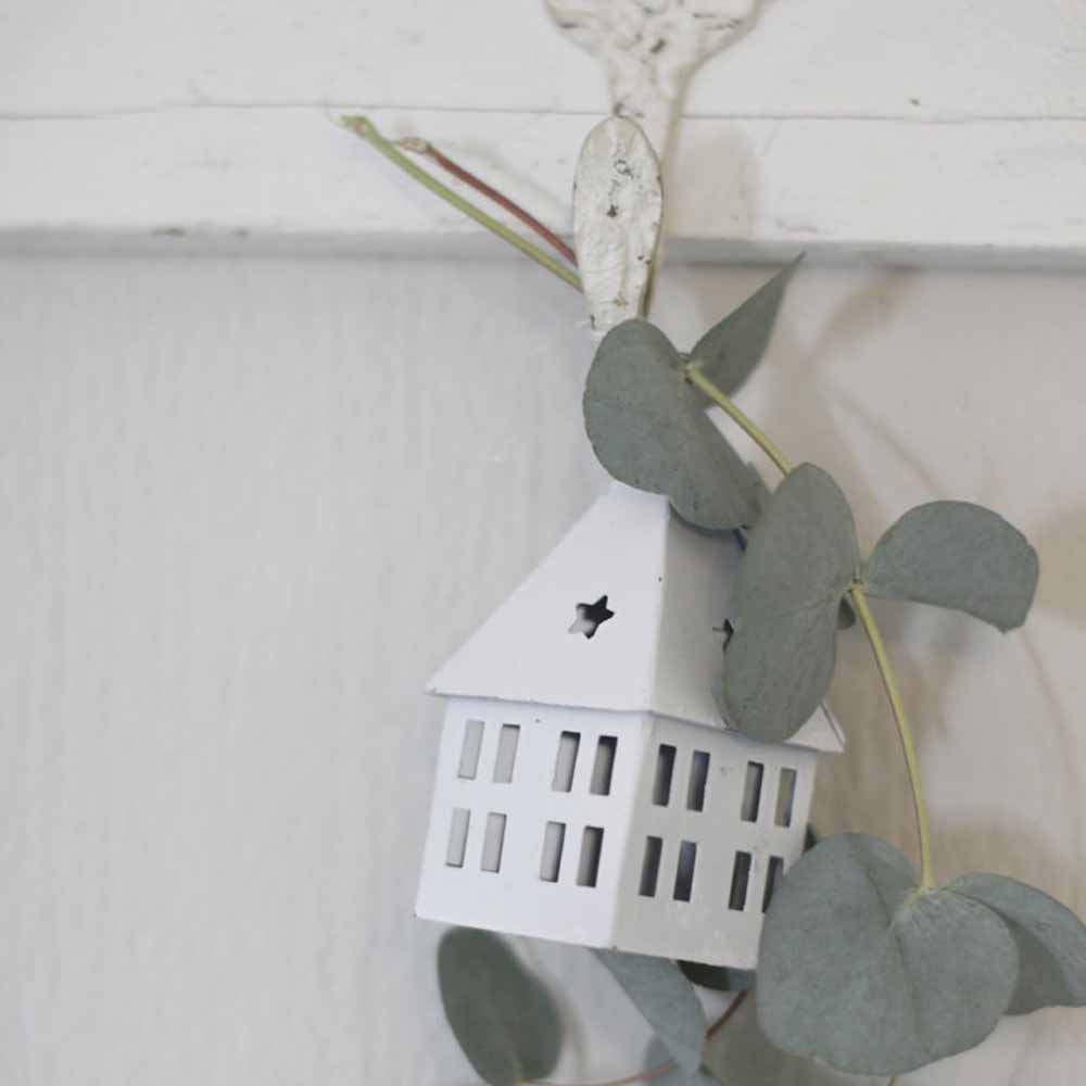 VL Home - Dekohaus Metall mit Sternen im Dach zum Hängen quadratisch