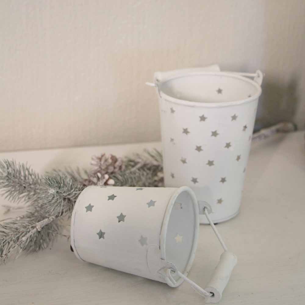 VL Home - Eimer mit Sternen Deko weiß 2er-Set