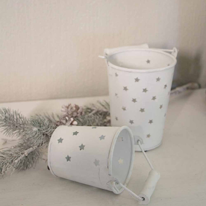 VL Home - Eimer mit Sternen Deko weiß 2er-Set