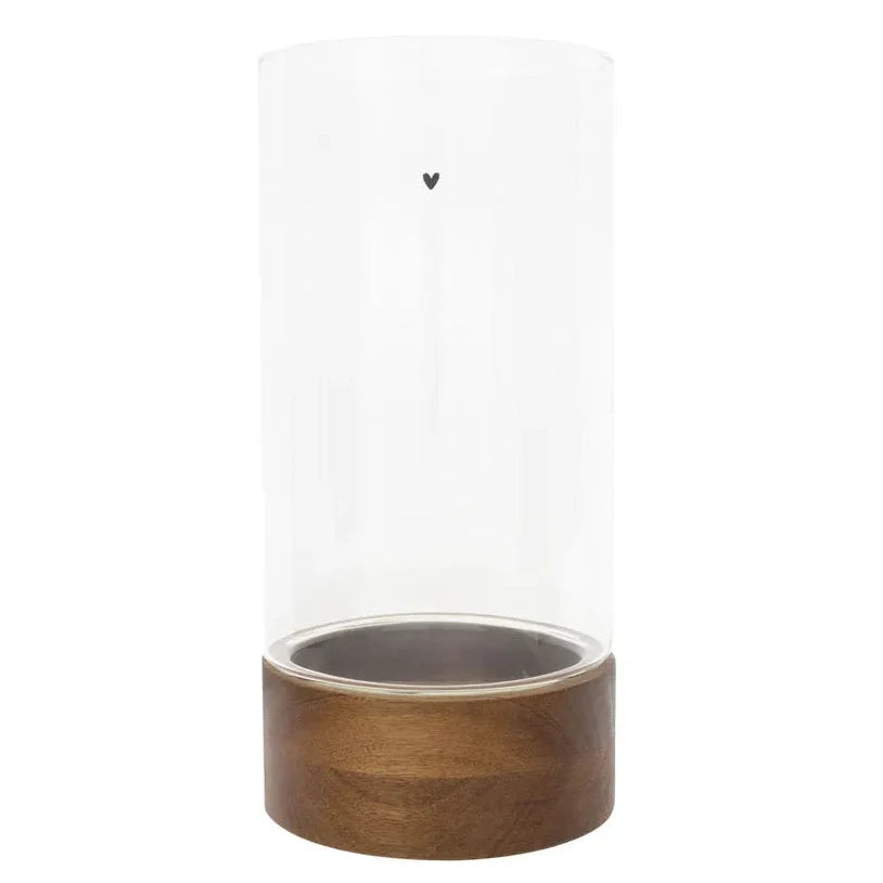 Bastion Collections - Windlicht Glas mit Holzsockel und Herz groß