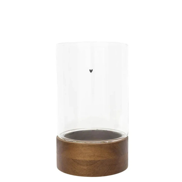 Bastion Collections - Windlicht Glas mit Holzsockel und Herz mittel
