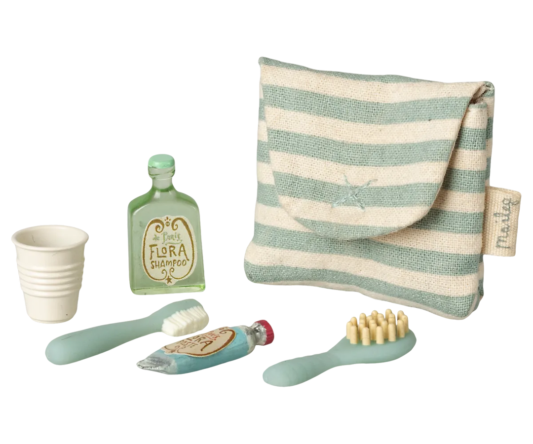 Maileg - Zahnbürsten-Set in Tasche Maus - Blaue Streifen
