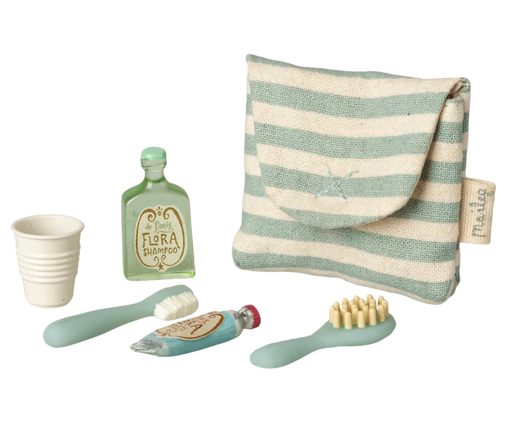 Maileg - Zahnbürsten-Set in Tasche Maus - Blaue Streifen
