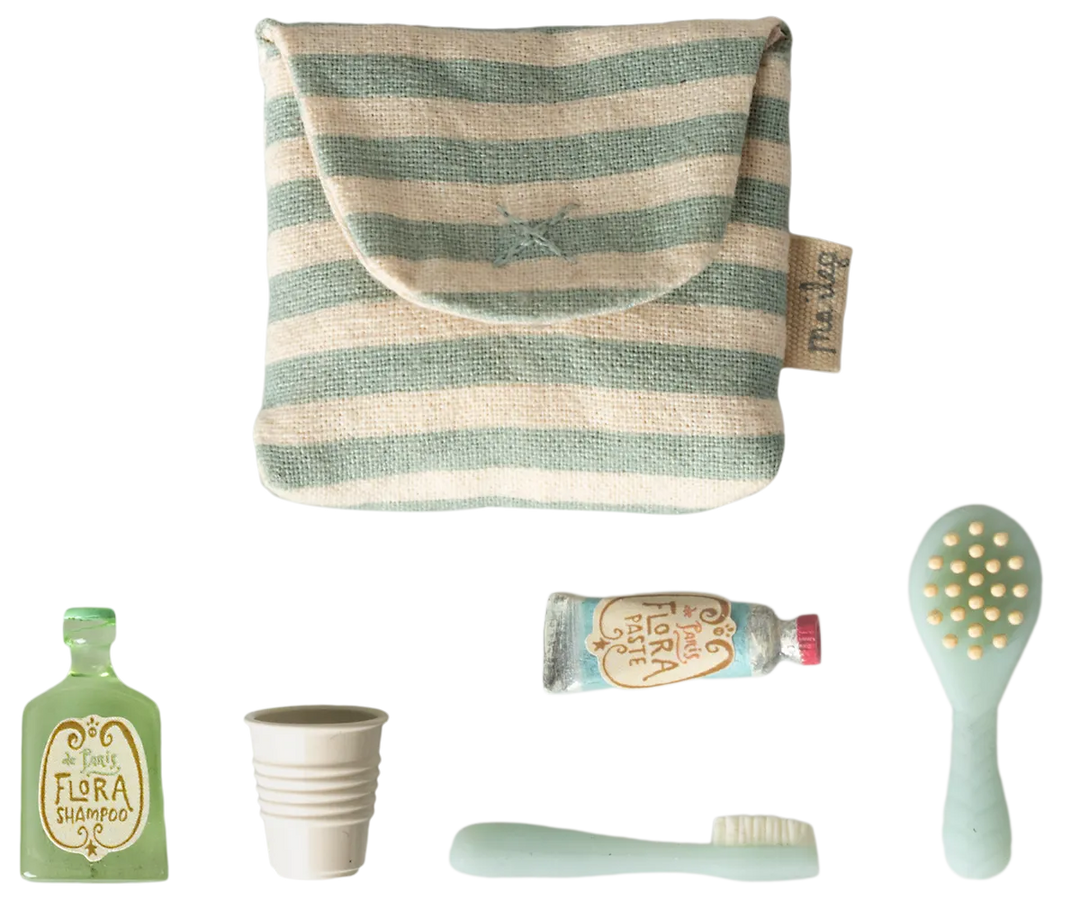 Maileg - Zahnbürsten-Set in Tasche Maus - Blaue Streifen