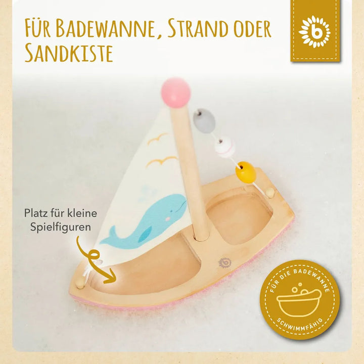 Bieco Spielwaren Holzsegelschiff mit Walmotiv FSC®