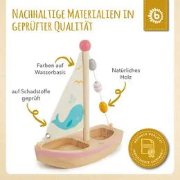 Bieco Spielwaren Holzsegelschiff mit Walmotiv FSC®