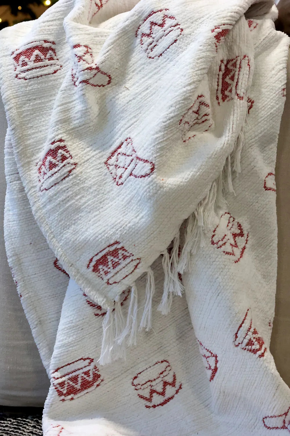 Chic Antique Plaid Chenille Aix Trommel Dessin Creme