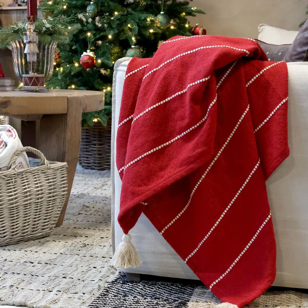 Chic Antique Plaid Aix Garnüberschuss Quasten Cherry