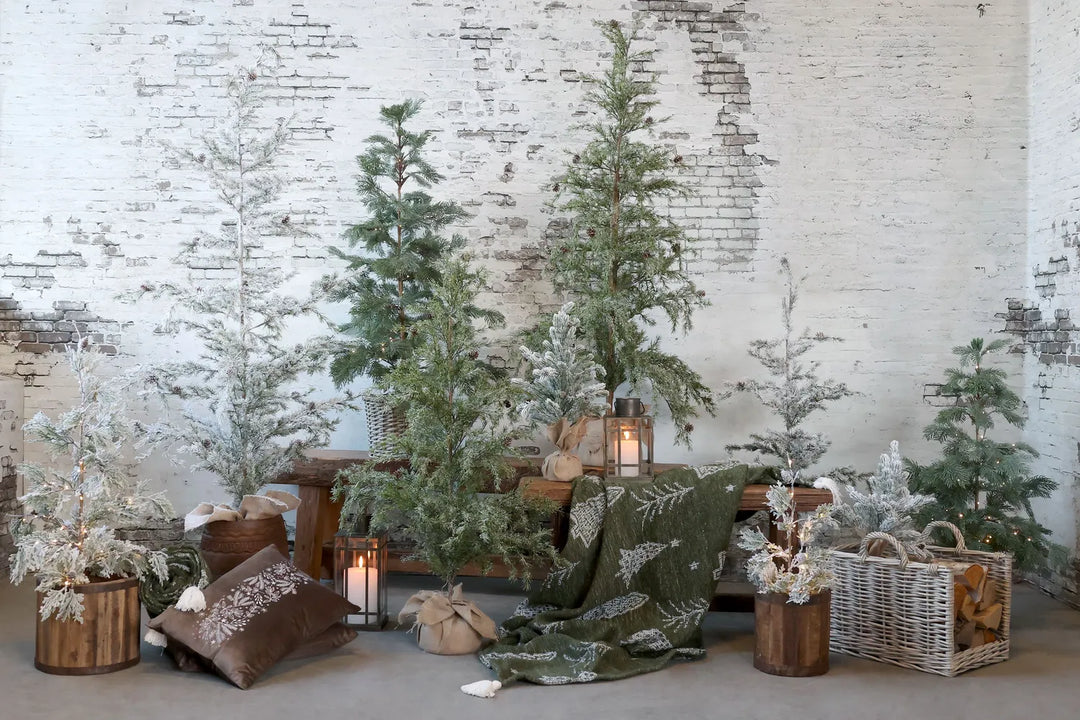 Chic Antique Tannenbaum Fleur Weidenkorb LED Grün