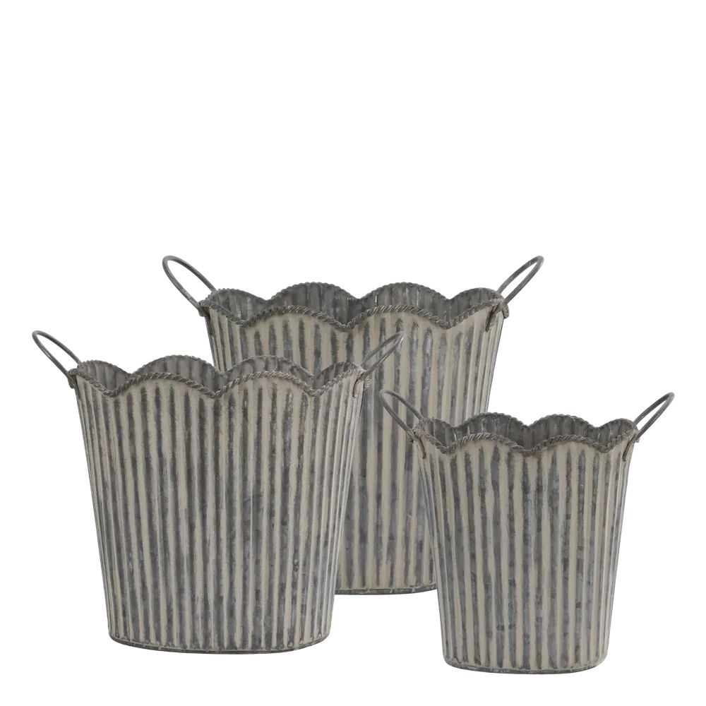 Chic Antique - Übertopf mit Rillen und Griffen Set von 3