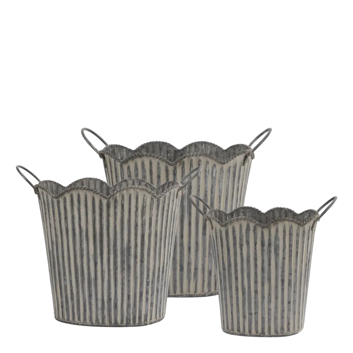 Chic Antique - Übertopf mit Rillen und Griffen Set von 3