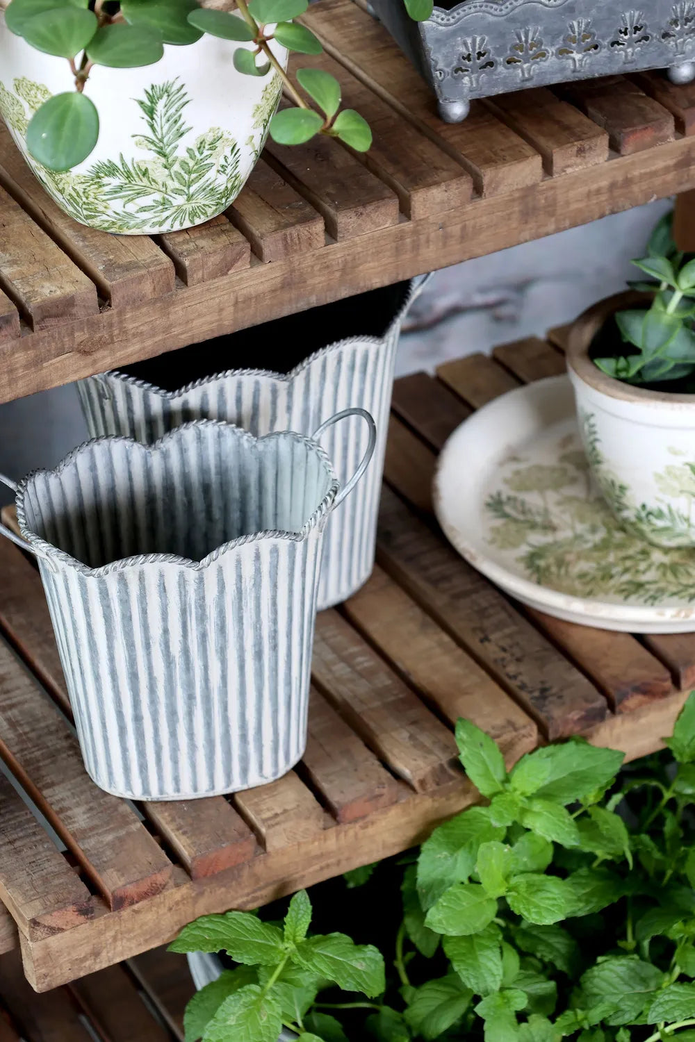 Chic Antique - Übertopf mit Rillen und Griffen Set von 3