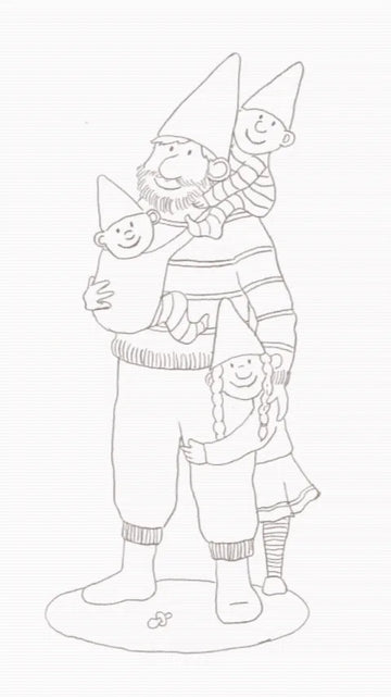 Alfred mit seinen Kindern: von der Zeichnung zur Wichtelfigur