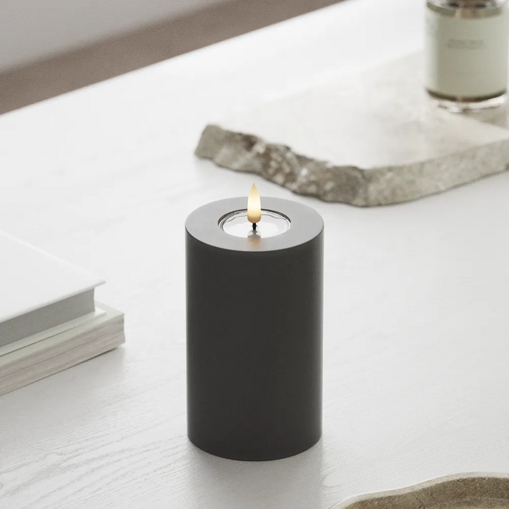 Deluxe Homeart LED-Blockkerze Real Flame Grau