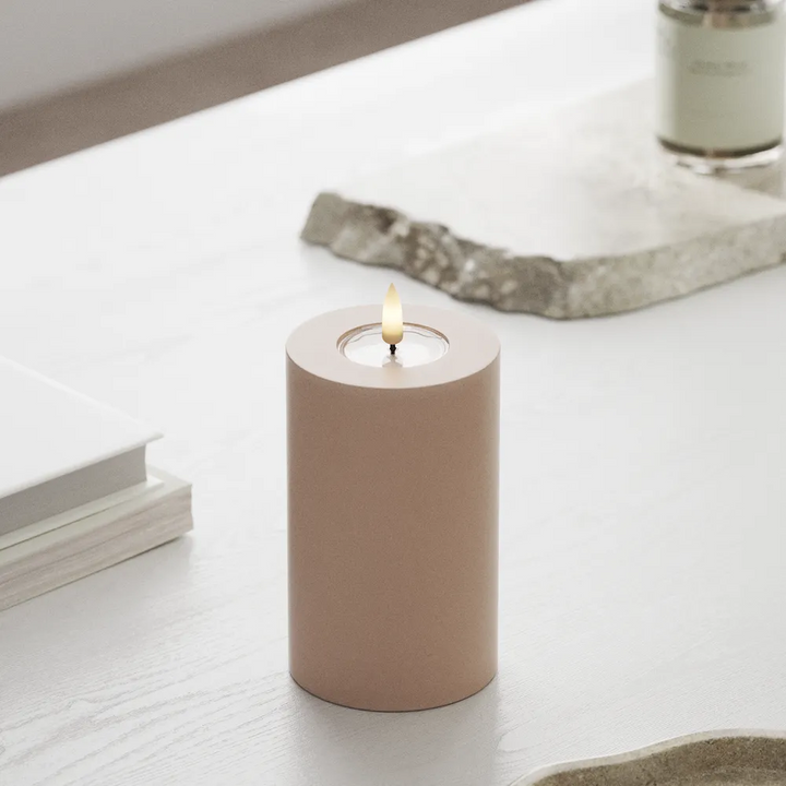 Deluxe Homeart LED-Blockkerze Real Flame Rosa 7,5 cm