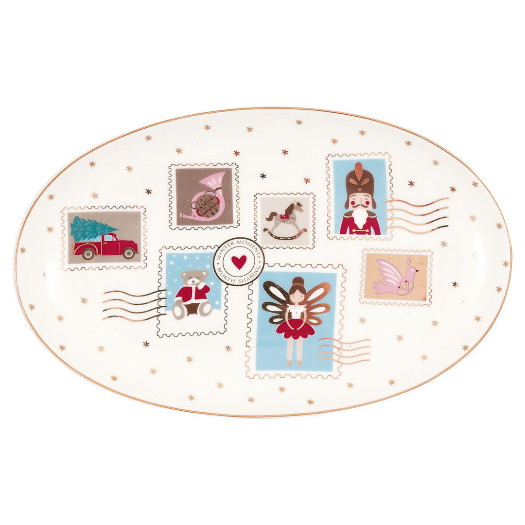 GreenGate - Xmas letter Ovale Servierplatte klein White